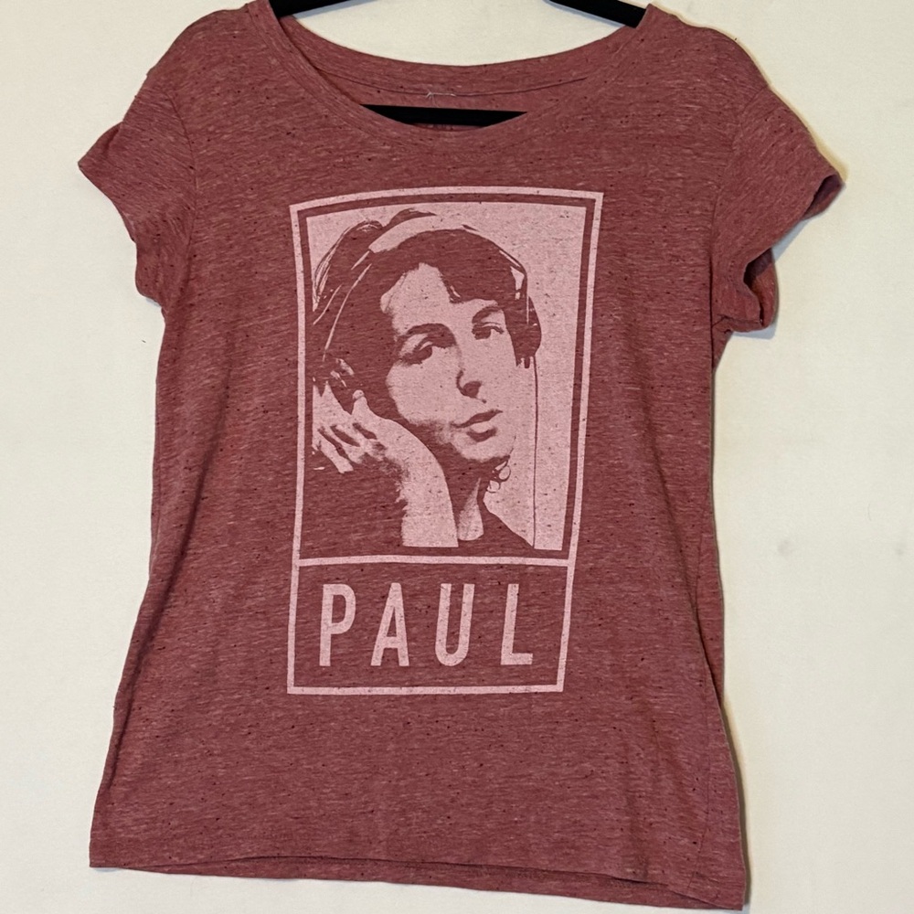 Paul McCartney Band T,  Pink V-Neck T-Shirt. Medium